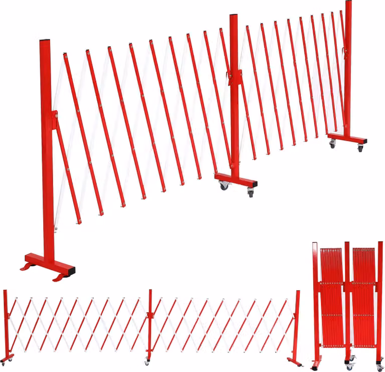 Barrera de seguridad extensible Mendler HWC-B34 de aluminio y acero, color rojo y blanco, An/P/Al: 110 x 60 x 500 cm