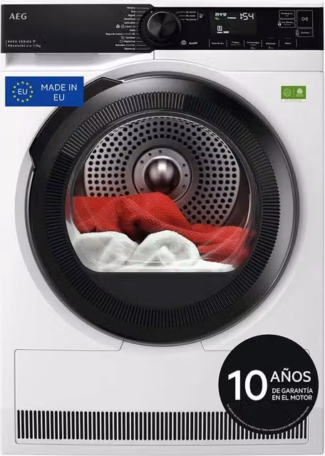 Secadora con bomba de calor AEG TR839T4PBCP de 9 kg, color blanco, eficiencia A+++ con programas de vapor y control mediante App y WiFi