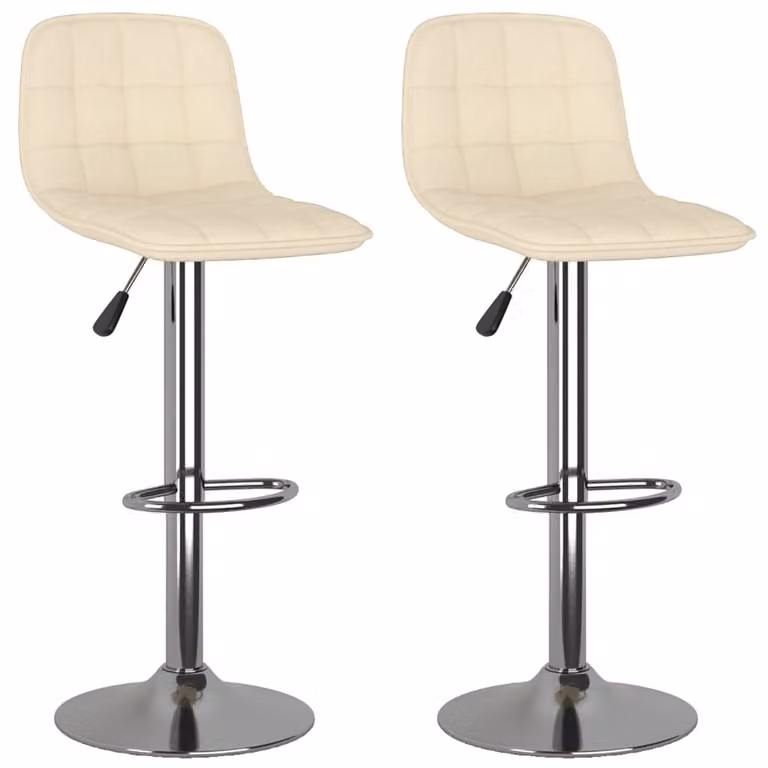 Set de 2 taburetes Syfax para cocina y comedor en tela beige con estructura de metal