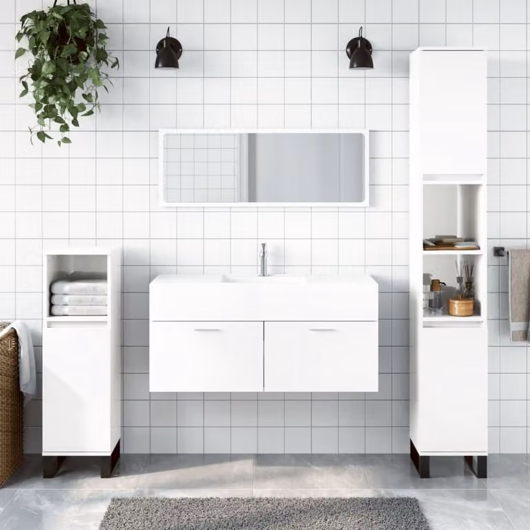 Armario de baño Prolenta blanco brillante con espejo y estantes internos, diseño minimalista de pared, An/P/Al: 46 x 38,5 x 38,5 cm