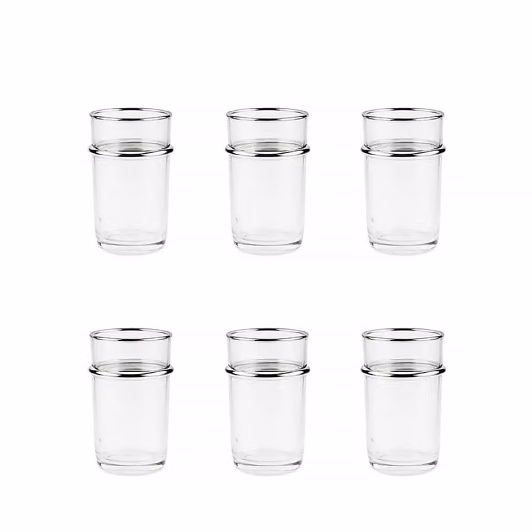 Set de 6 tazas de té de vidrio transparente con bordes plateados Aulica de 175 ml