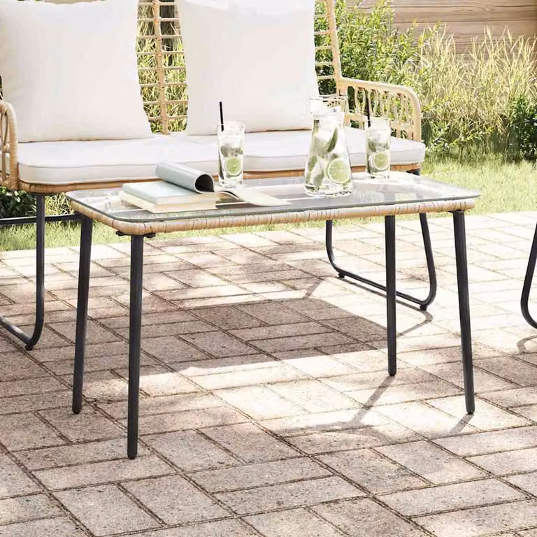 Mesa de jardín Syfax de ratán sintético en color marrón y beige, diseño minimalista rectangular, An/P/Al: 80 x 40 x 45 cm