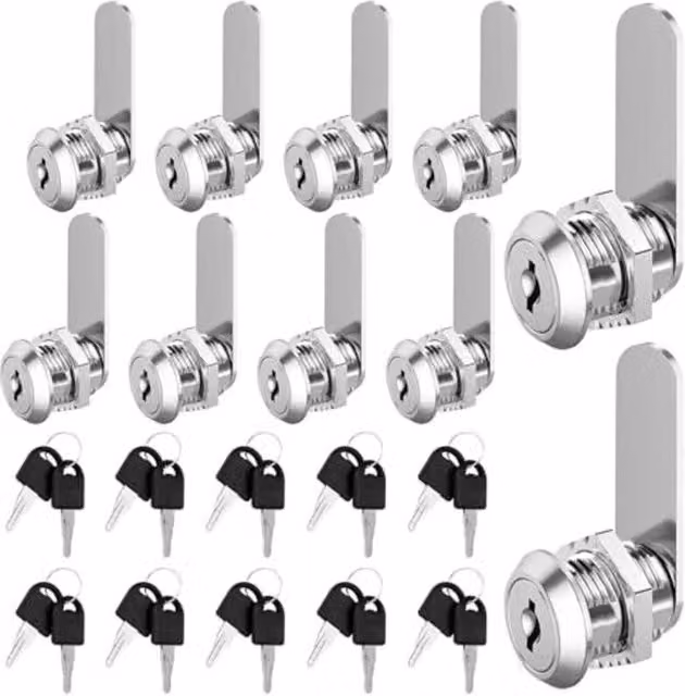 Pack de 10 cerraduras para buzón y taquilla LIIYIELA de aleación de zinc en color negro y plata con llave única, grosor de 20 mm