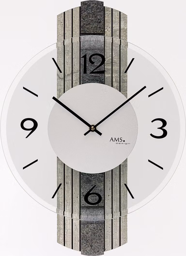 Reloj de pared analógico AMS moderno con mecanismo de cuarzo en colores plata, gris y blanco, An/P/Al: 27 x 38 x 1 cm