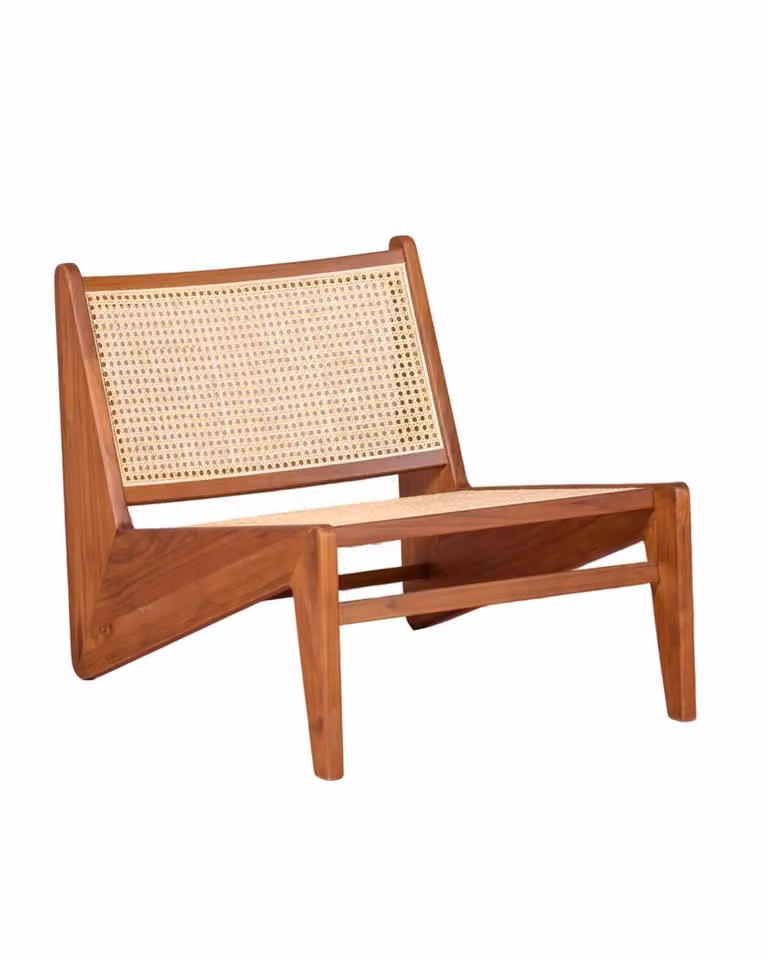 Sillón lounge Nest dream de madera de teca y ratán en color marrón con reposabrazos