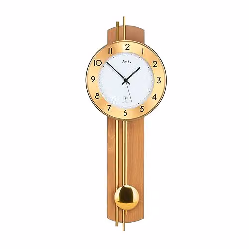 Reloj de péndulo de pared AMS con mecanismo de cuarzo controlado por radio, madera, An/P/Al: 62 x 22 x 185 cm