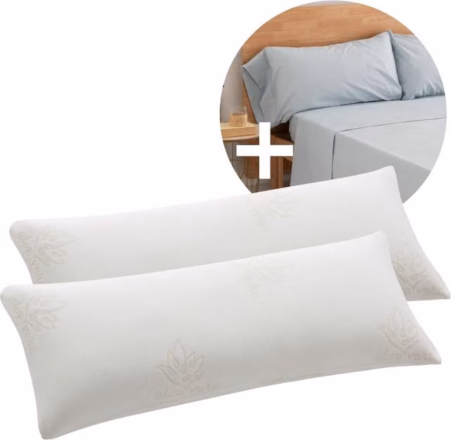 Pack de 2 almohadas viscoelásticas y 2 fundas de Donegal Collections en color azul y blanco, 75 cm