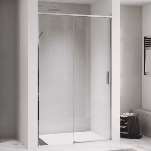 Mampara de ducha corredera B BAÑO TOTAL de dos piezas, vidrio templado de 6 mm con tratamiento easy clean, transparente y perfil de cromo brillante, An: 135 cm, Al: 195 cm