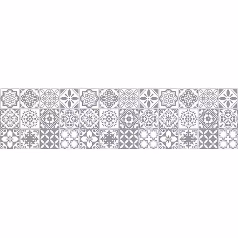 Alfombra vinílica de diseño mosaico moderno en color gris, lavable y antideslizante, An/P: 250 x 64 cm