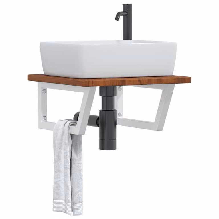 Estante de lavabo de pared Syfax de madera de roble y metal en color marrón y multicolor para baño de estilo moderno