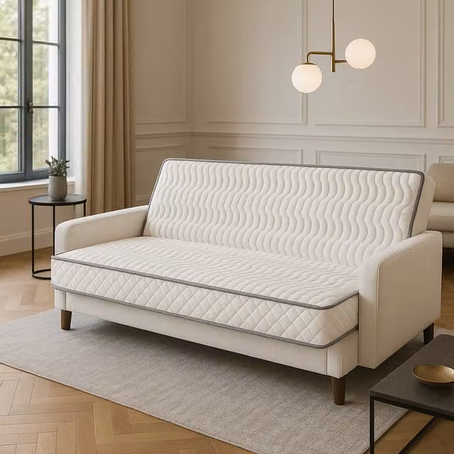Colchón Firme para Sofá Cama Provence Literie con Protector, Núcleo de Poliuretano de Alta Resiliencia y 5 Zonas de Confort, Blanco, An/P: 140 x 190 cm, Al: 20 cm