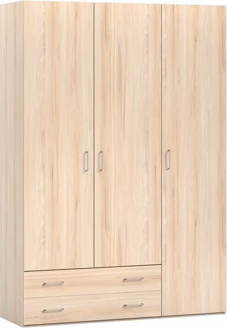 Armario Noel de El Corte Inglés con 3 puertas batientes, 2 cajones y acabado beige mate