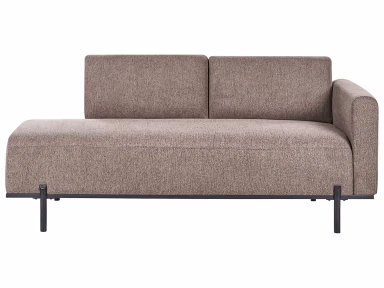 Chaise longue Beliani de estilo minimalista con forma en L y tapizado de lino sintético en color marrón claro