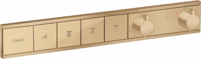 Termostato de mano Rainselect Hansgrohe para 4 consumidores, montaje al ras, monomando, color latón cepillado y oro