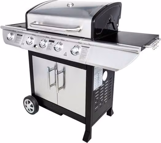 Barbacoa de gas Somagic con 4 quemadores de 14 kW y placa de cocción en color negro y plata