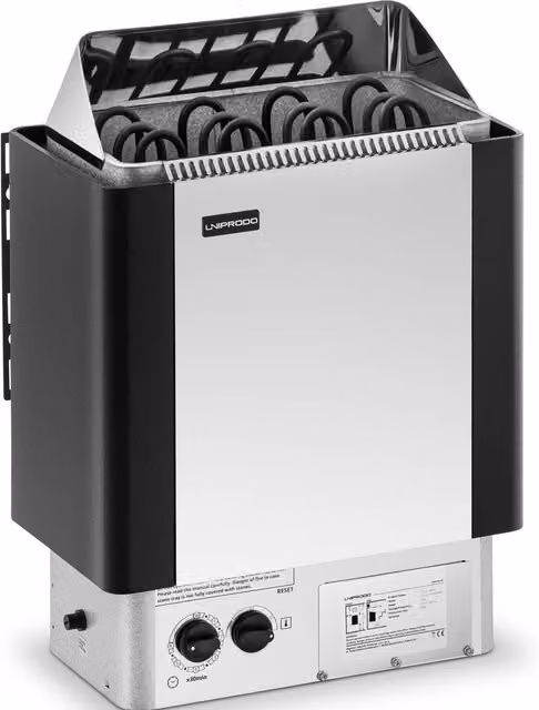 Horno de sauna eléctrico UNIPRODO de 6 kW con controlador integrado en acero inoxidable color gris y plata para montaje en pared