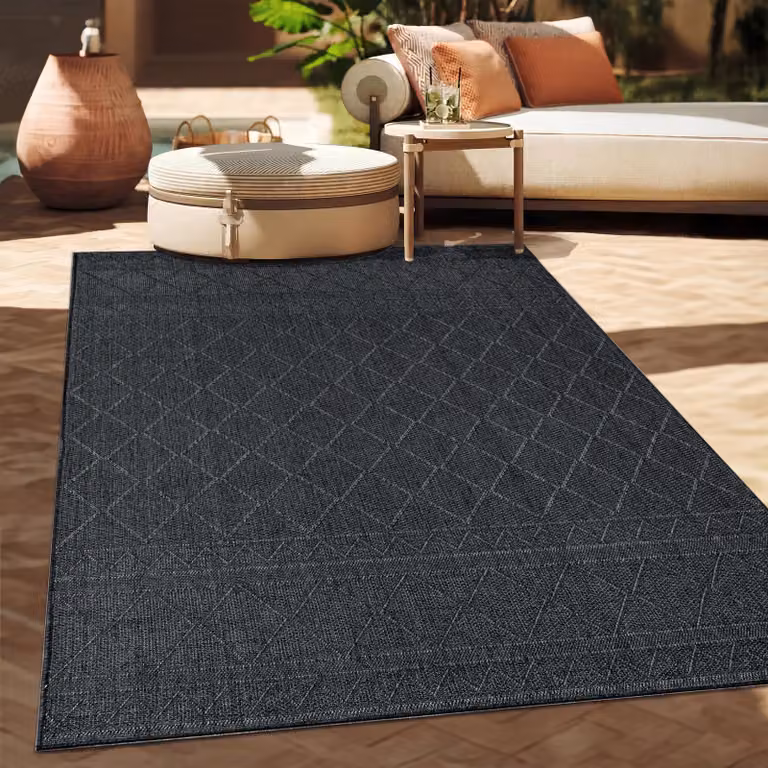 Alfombra Paco Home de tejido plano con diseño boho étnico para exterior e interior, color antracita, An/P: 80 x 250 cm