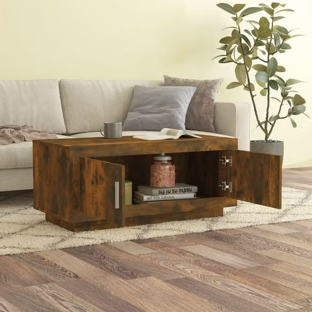 Mesa de centro moderna SYFAX de madera en color roble marrón, An/P/Al: 102 x 50 x 45 cm