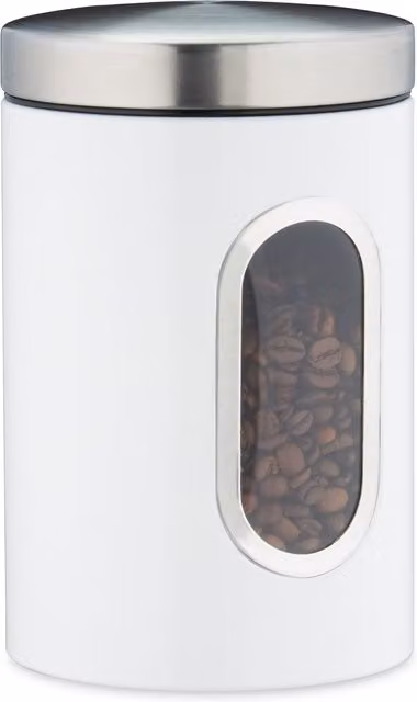 Set de 4 recipientes herméticos de almacenamiento Relaxdays para cocina, color blanco, con tapa y ventana, capacidad de 1,4 l cada uno, fabricados en metal y plástico