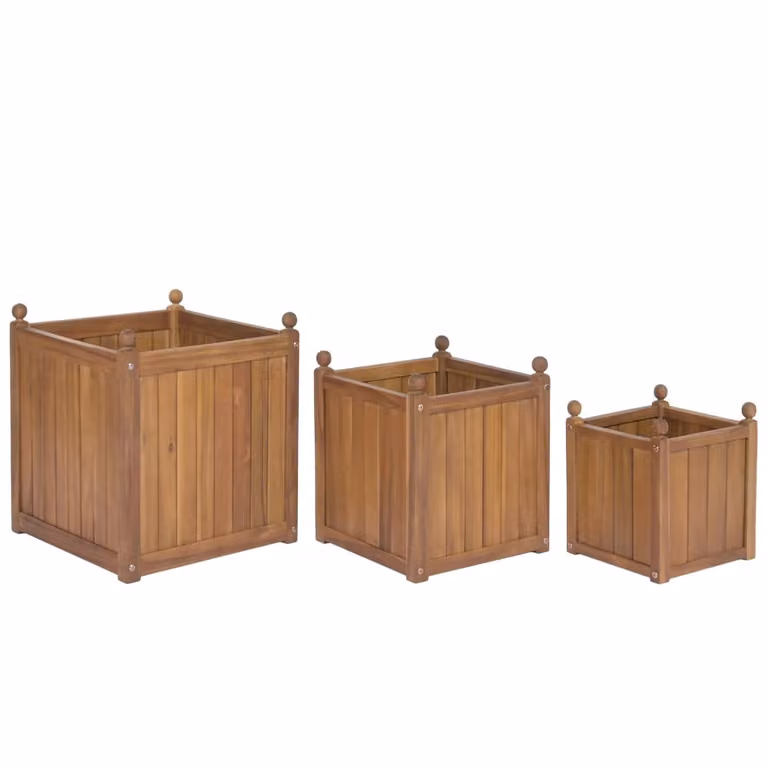 Conjunto de 3 maceteros modernos NIYLO de madera de acacia color marrón para mesa