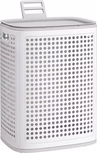 Cesto de ropa con tapa y asas Songmics de plástico, 75 l, blanco y gris