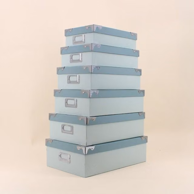 Juego de 6 cajas de almacenamiento ORNAMI en color verde y acabado sólido de cartón y metal