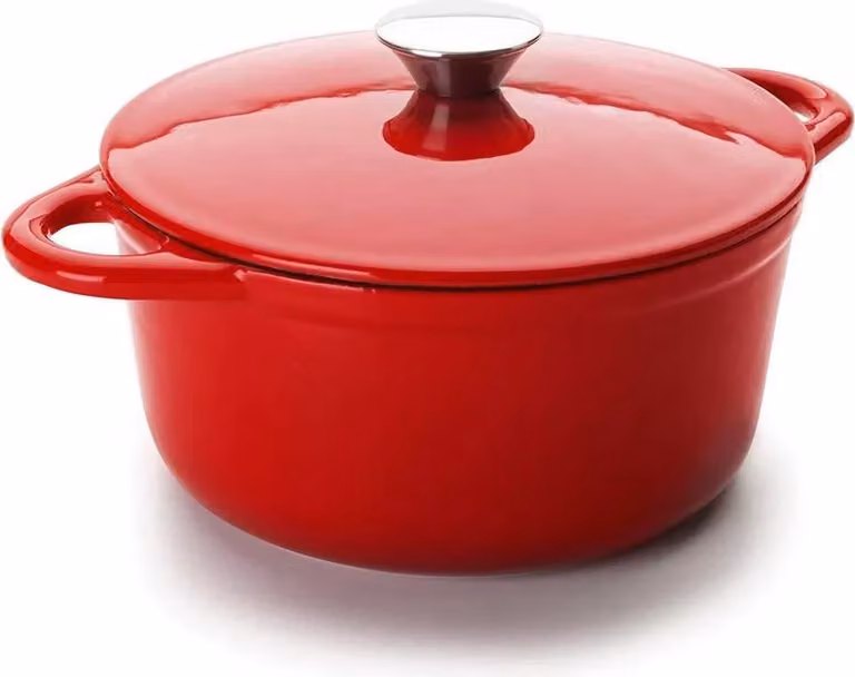 Olla con tapa Ibili Cocotte 725921R en color rojo, fabricada en hierro y aluminio fundido, Diámetro: 21 cm