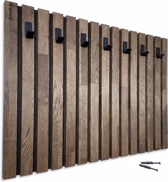 Percha de madera y metal Flexistyle con panel de roble en color marrón mate, An/P/Al: 80 x 60 x 7 cm