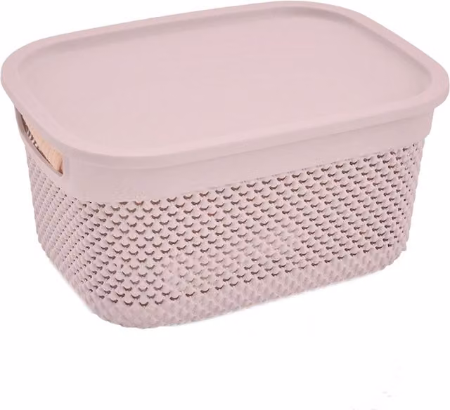 Cesta rectangular mediana con tapa y asas de 7house, disponible en gris, rosa, beige o blanco, capacidad de 6,6 litros