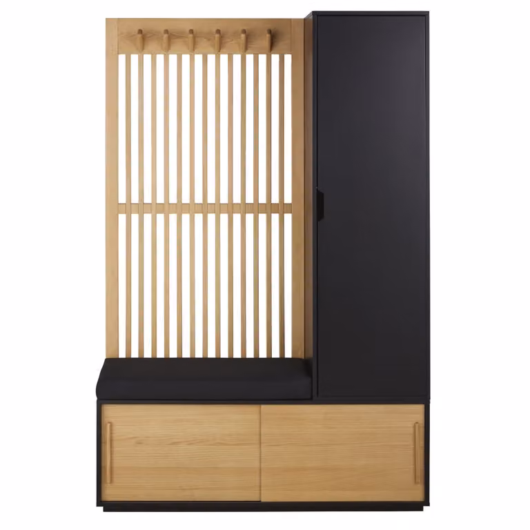 Guardarropa modular Maison du Monde con banco y puertas correderas en negro y fresno, An: 122 cm