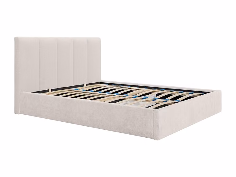 Canapé abatible KILACLO con cabecero de costuras verticales en tela beige An/P/Al: 200 x 200 x 45 cm