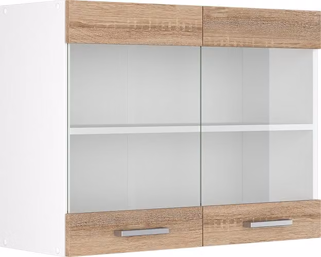 Mueble alto universal Vicco R-Line con puertas de cristal en color Sonoma, An/P/Al: 60 x 31 x 80 cm