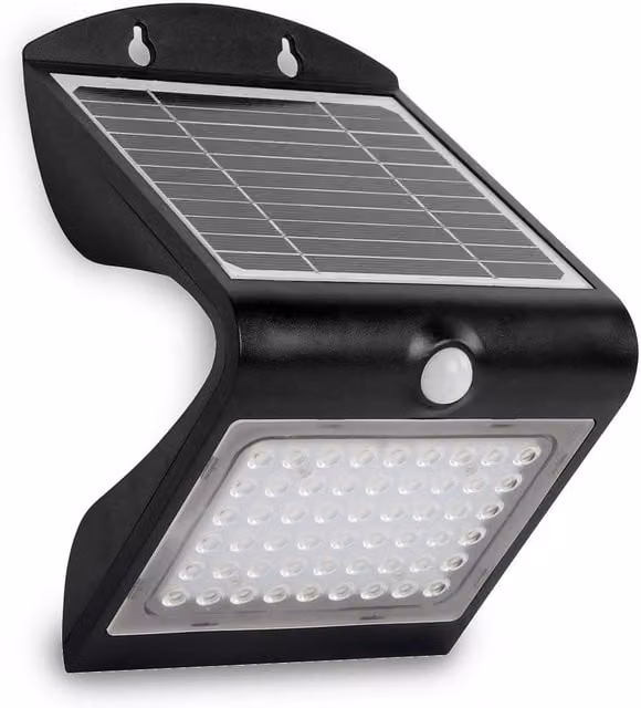 Aplique LED Colomba de VELAMP con carga solar, sensor de movimiento y luz blanca fría en color negro