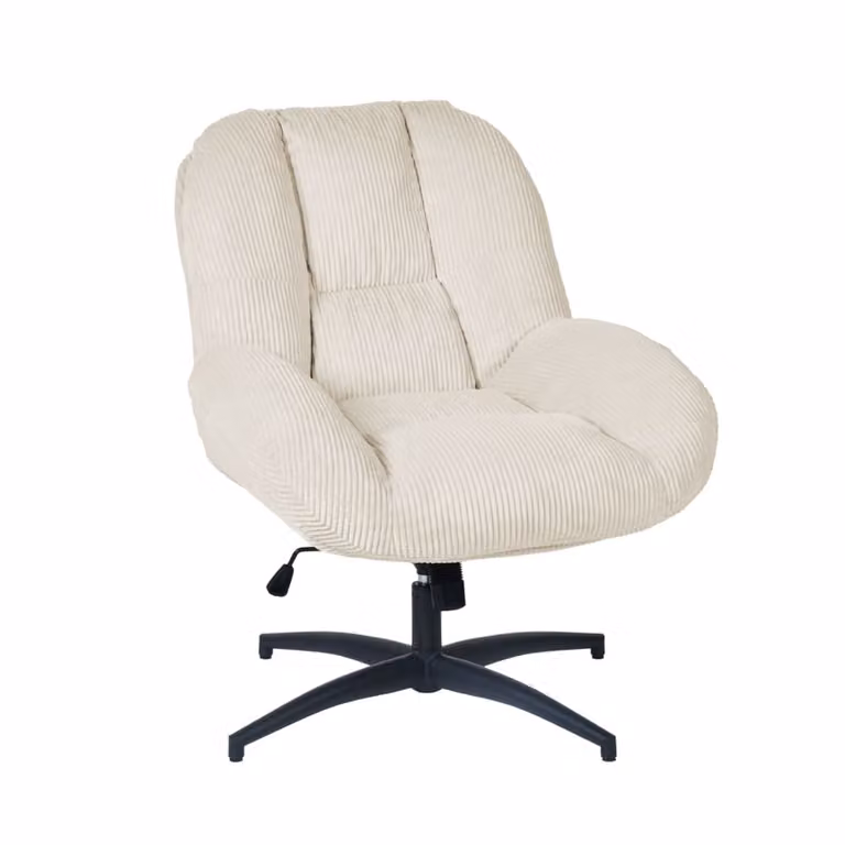 Sillón auxiliar giratorio 360 de pana Meubles Cosy con reposabrazos y estructura de metal, beige