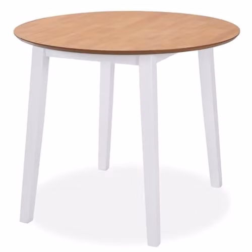 Mesa de comedor redonda abatible Helloshop26 en color blanco con tapa de MDF y estructura de madera de caucho