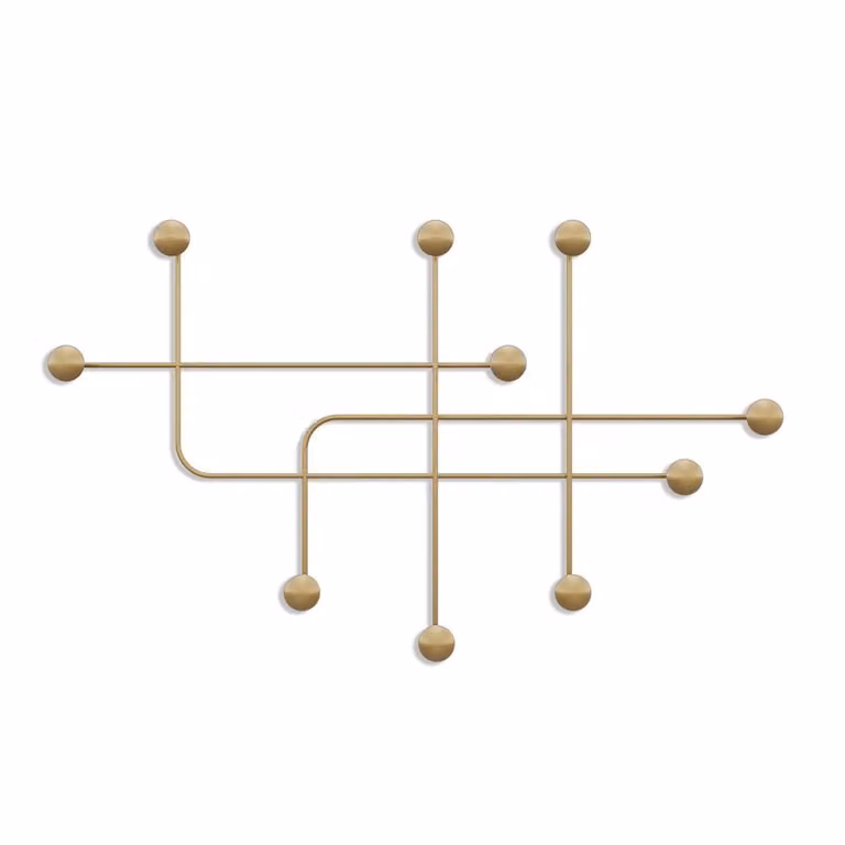 Perchero mural Calicosy con 9 ganchos de metal en color dorado mate, Altura: 64 cm