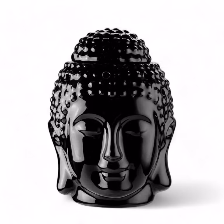 Quemador de perfume Buda de Zen'Arôme en cerámica negra para tealight, Altura: 13.5 cm