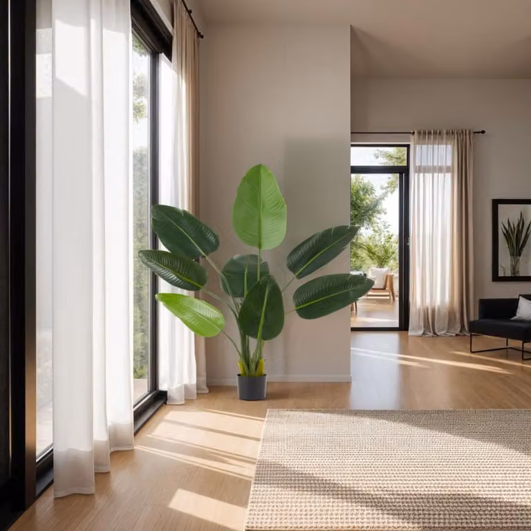 Árbol de ave del paraíso artificial de 120 cm, diseño realista con hojas grandes, color verde, TecTake