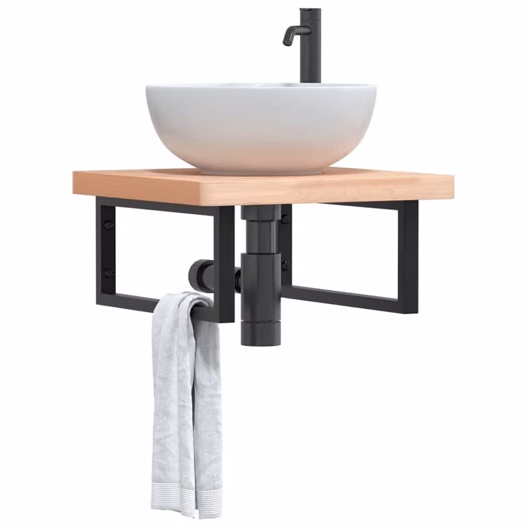 Estante de pared Syfax para baño o cocina de madera de haya y metal en color marrón