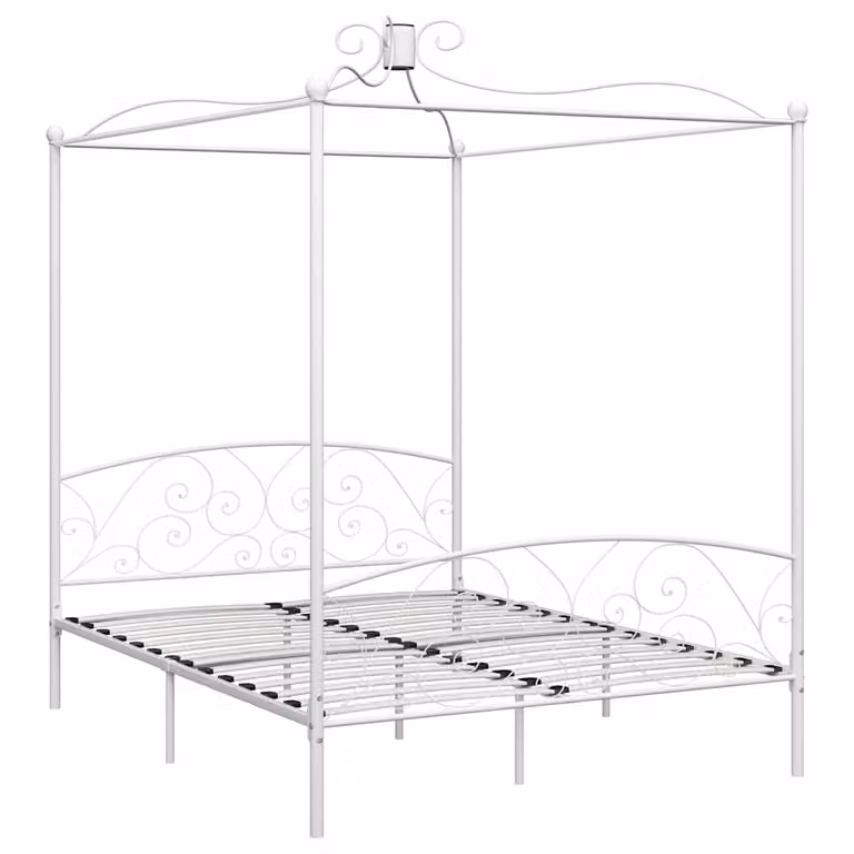 Estructura de cama con dosel vidaXL de metal en color blanco An/P/Al: 200 x 180 x 227 cm