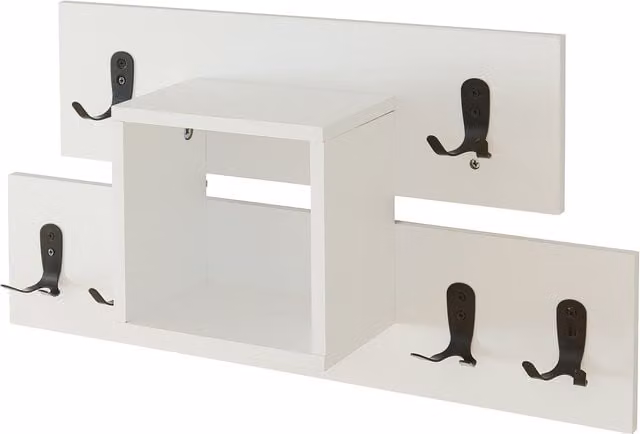 Perchero de pared Vänd de en.casa con 6 ganchos dobles y compartimento abierto, color blanco, An/P/Al: 60 x 32 x 14 cm