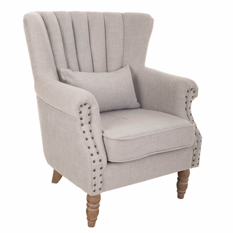 Sillón de madera Wanderlust deco tapizado en gris con reposabrazos An/P/Al: 73 x 59 x 87 cm