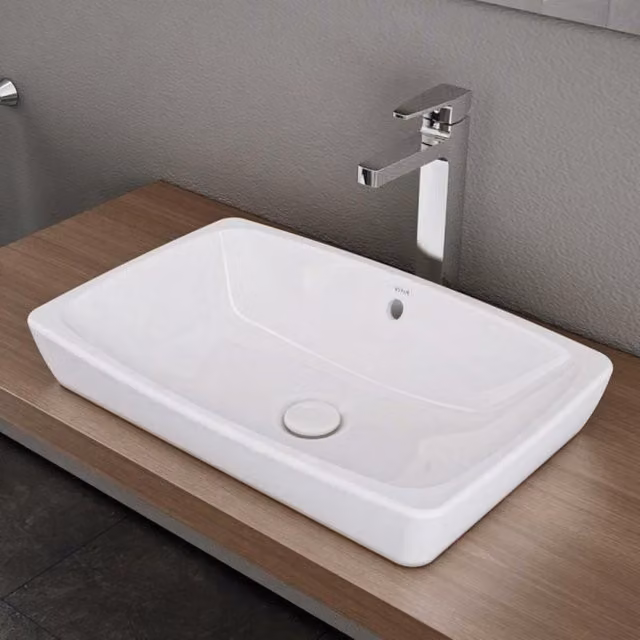 Lavabo de cerámica Vitra sobre encimera rectangular blanco con rebosadero An/P/Al: 60 x 40 x 16 cm
