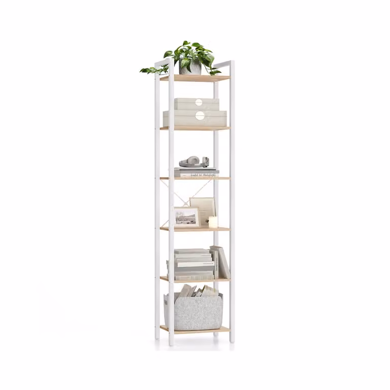 VASAGLE Librería Industrial de 6 Niveles con Estantes Ajustables, Beige y Blanco, An/P/Al: 39,6 x 30 x 187 cm