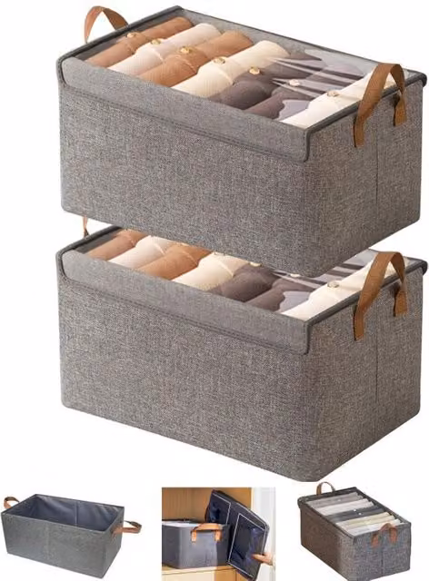 Juego de 2 cajas de almacenamiento de ropa Gyroor con tapa transparente y estructura de acero, color gris, An/P/Al: 47 x 28 x 20 cm