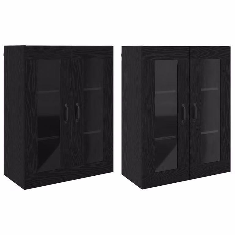 Set de 2 armarios de pared vidaXL en roble negro con puertas de cristal y estantes internos para salón
