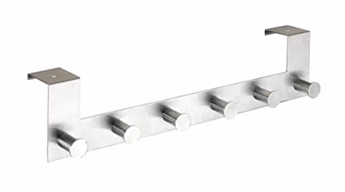 Percha para puerta Wenko con 6 ganchos de acero inoxidable en color plata mate, An/P/Al: 39 x 7,5 x 11 cm