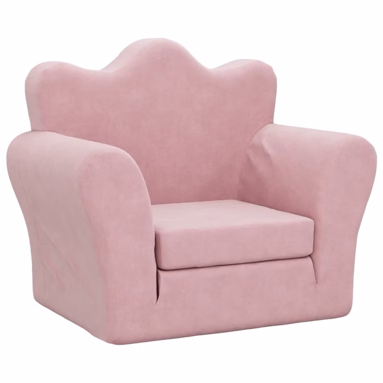 Sofá cama infantil de felpa rosa vidaXL con reposabrazos y estructura acolchada