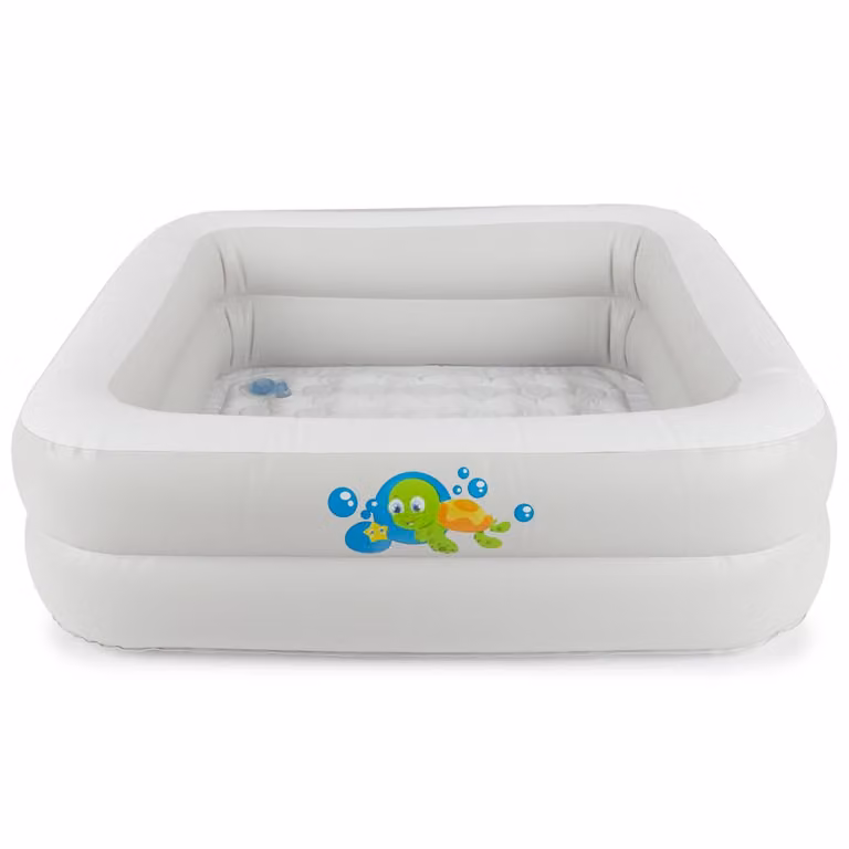Piscina hinchable rectangular para bebés Bieco en color blanco con válvula de desagüe y base antideslizante de PVC