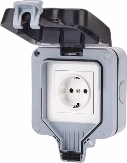 Toma de pared eléctrica exterior INF con tapa IP66 de plástico en color gris, 16A 250V
